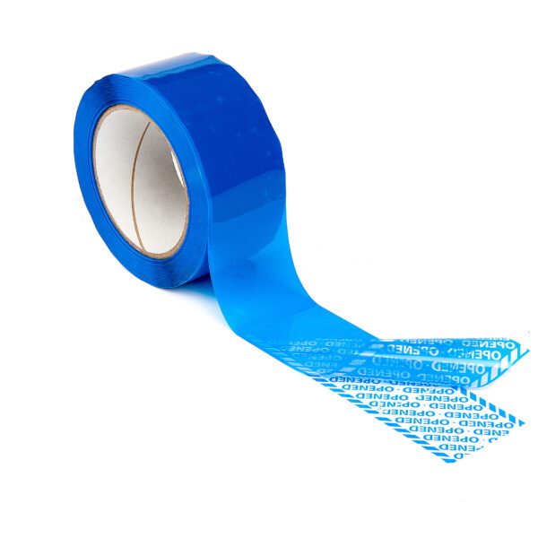 blue plain tamper evident tape with permanent security OPENED message