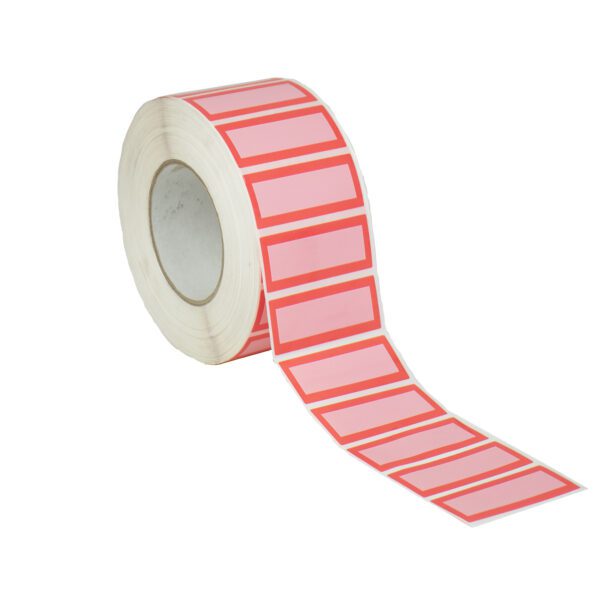 Red permenant tamper evident label with white pannel on roll