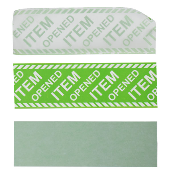 Green paper tamper evident security box tape showing hidden message