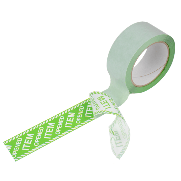 Green paper tamper evident security box tape voided on roll