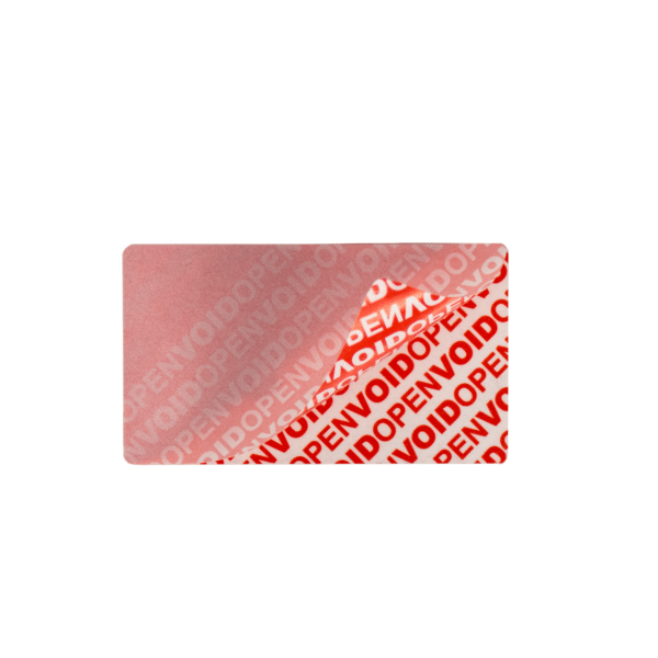 red paper tamper evident security label being tampered with