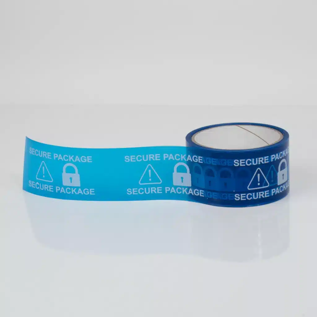 Blue secure package tamper evident box tape from Tampertech