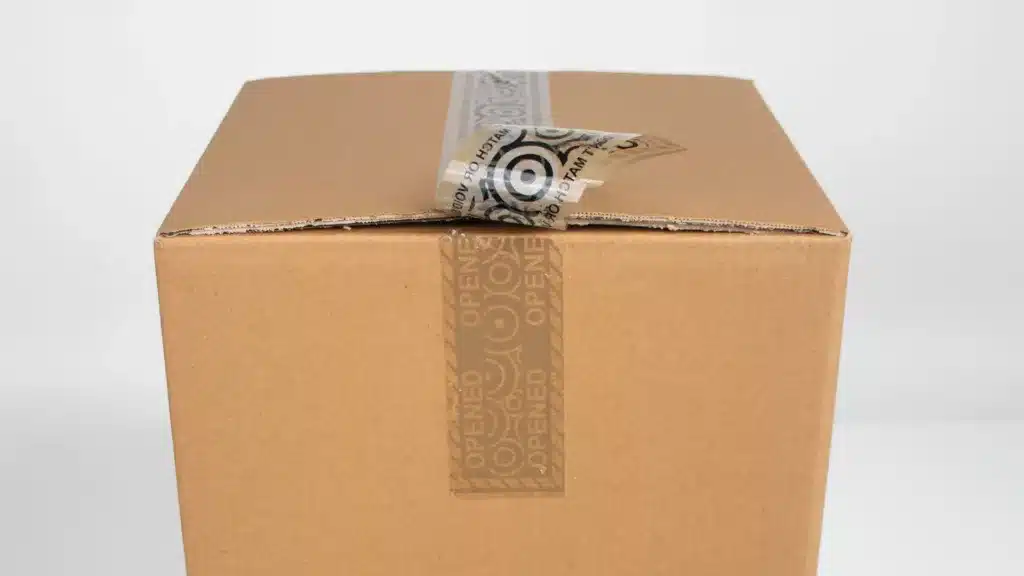 Image of Tampertech secure packaging tamper evident box tape with circles in the void message.
