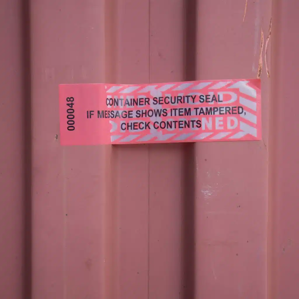 Image of a tamper evident Container Secure label showing the void after being removed and "reapplied".