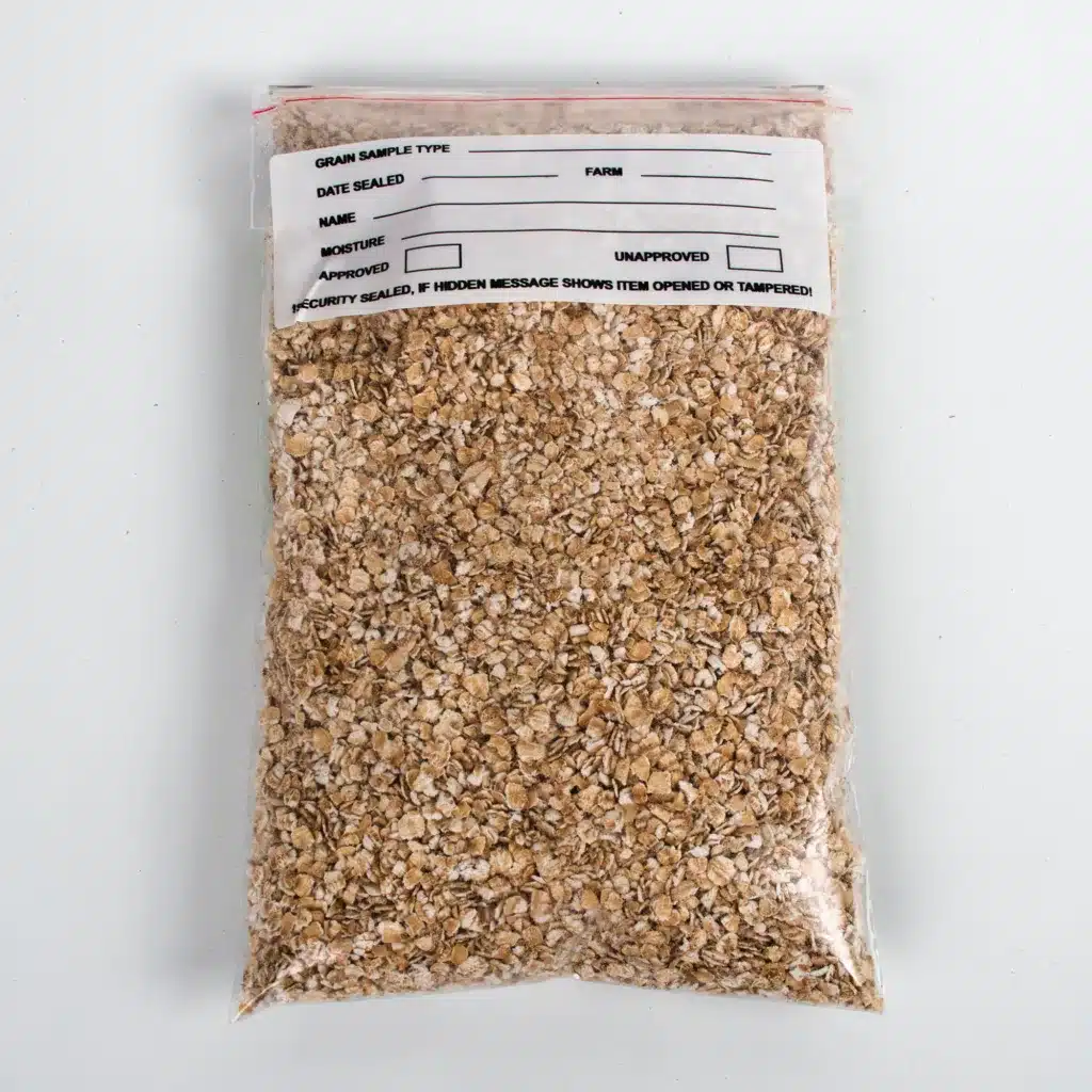 Image of Tampertech Permanent Tamper Evident Grain Sample Label Applied to Grain Sample Bag