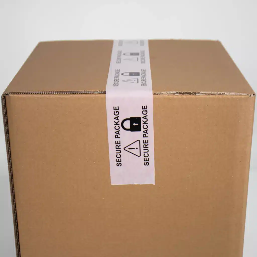 Tampertech 100% Paper Tamper-Evident Secure Package Tape Applied to Cardboard Box