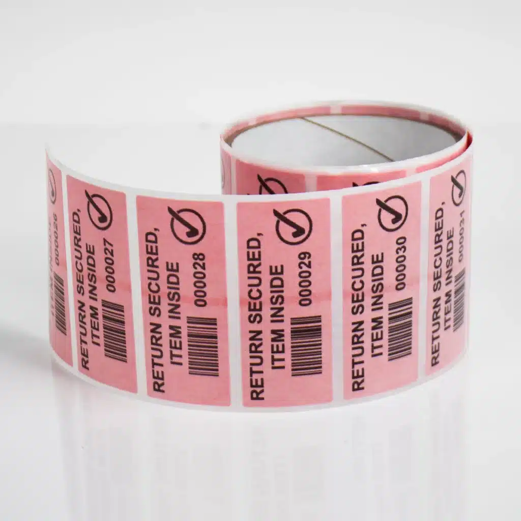 Roll of Permanent Paper Tamper-Evident E-Commerce Returns Labels - 70mm x 30mm - 1000 on a Roll - Tampertech"