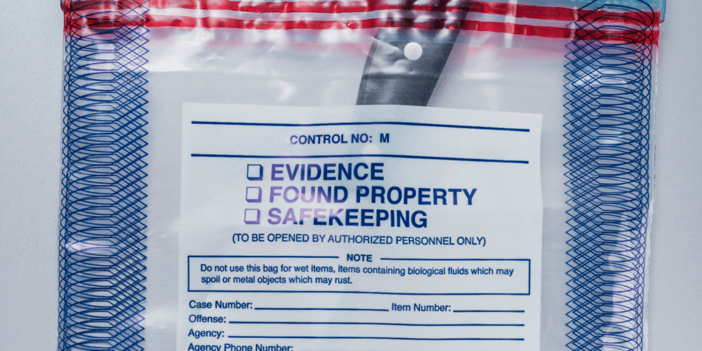 Evidence Bags Image of a security bag with tamper evident bag tape applied.