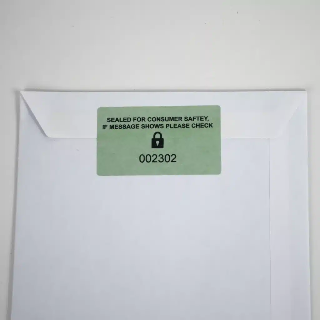 Secure Item Permanent Paper Tamper-Evident Label on Envelope - Tampertech Security Solutions